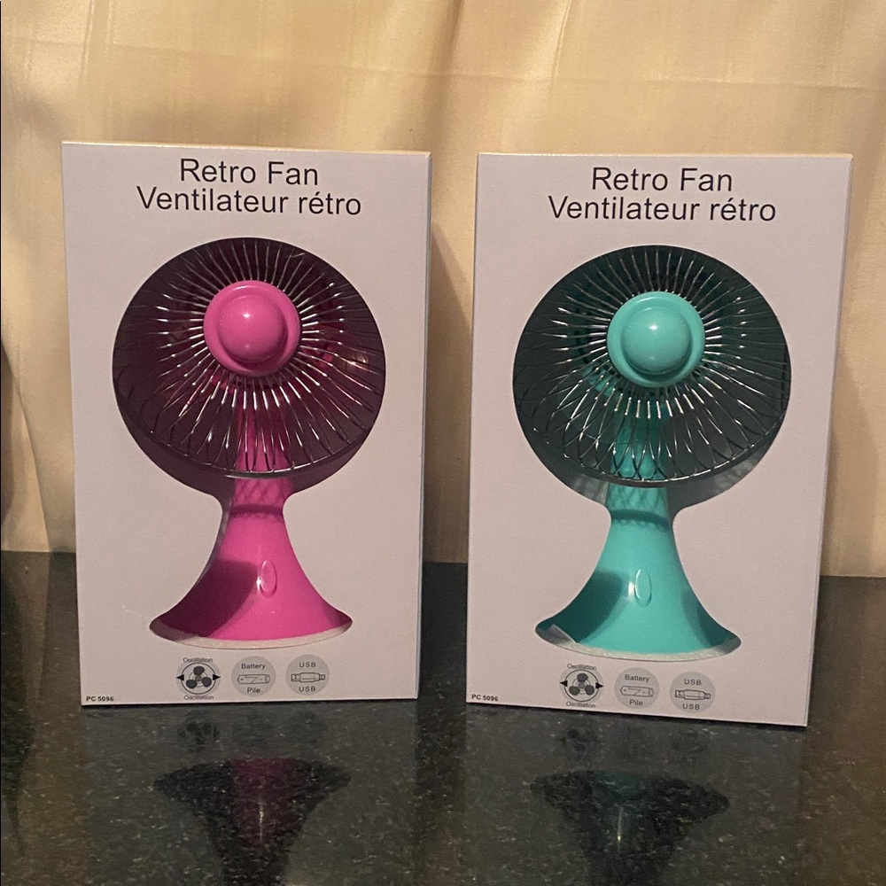 New! Retro Desk Fan In Pink Or Teal